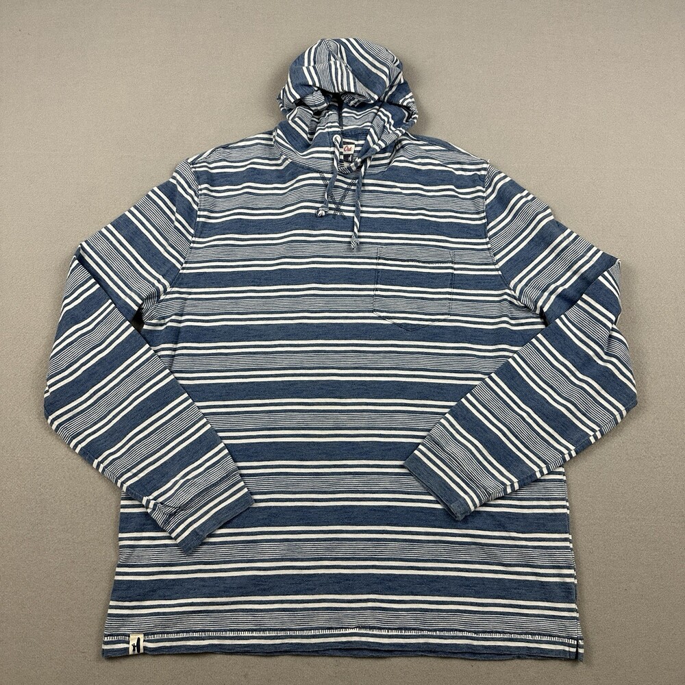Johnnie-O Shirt Men Large Blue Stripe Long Sleeve Pullover Drawstring Golf L